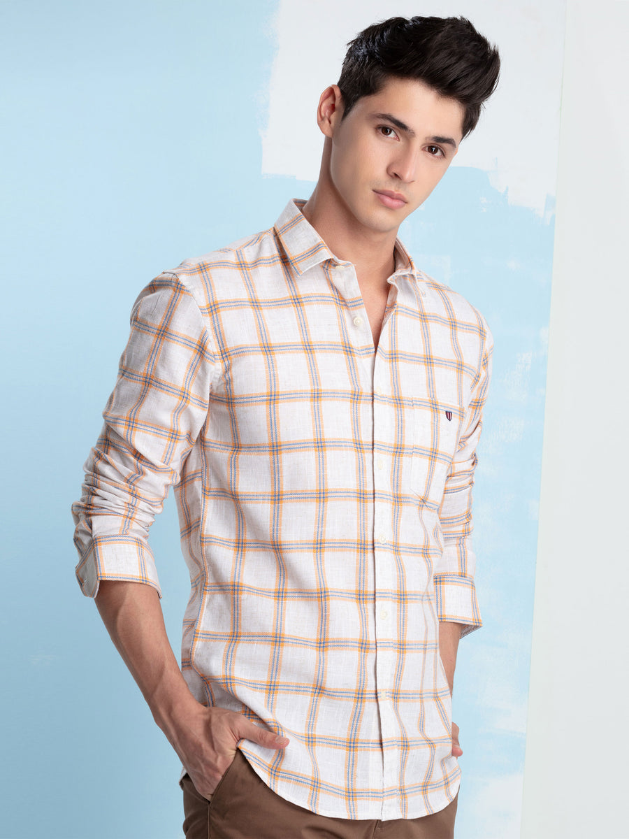 Otto - Orange Yarn Dyed Checkered Casual Shirt. Trim Fit - Osy64i 1 