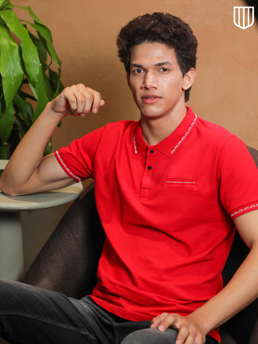 Polo shirt red on sale plain