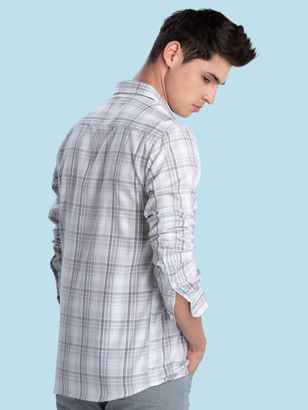 Light Brown Checkered Casual Shirt