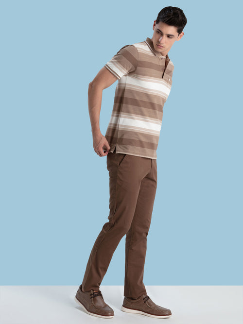 Light Brown Stripes Polo T Shirt