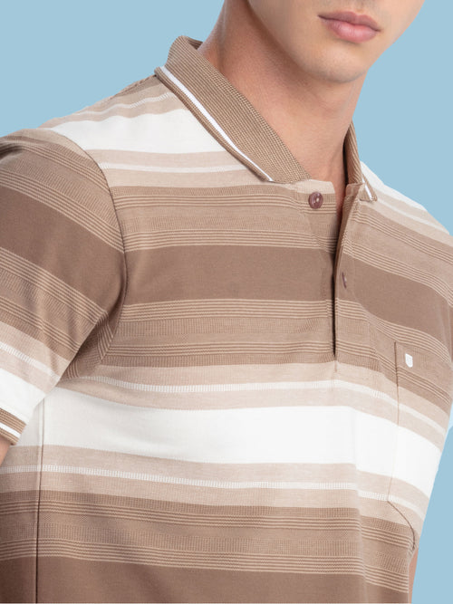 Light Brown Stripes Polo T Shirt