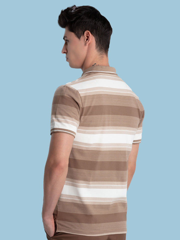 L.Brown Stripes Polo T Shirt