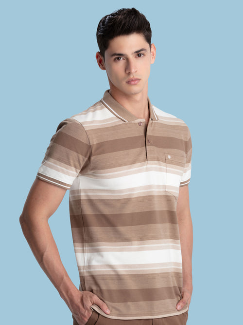 L.Brown Stripes Polo T Shirt