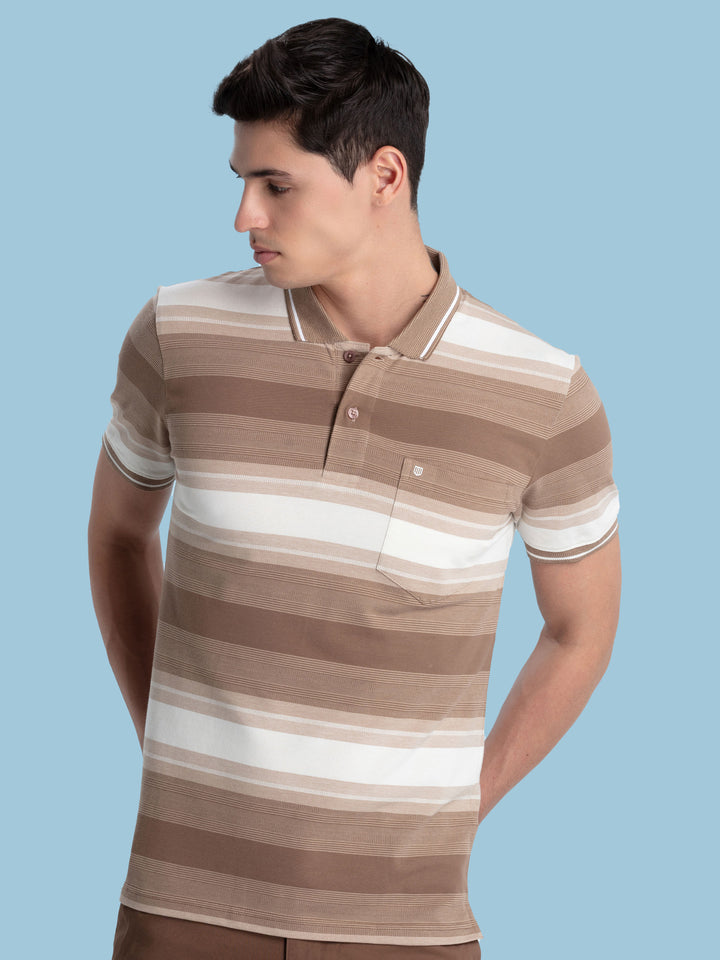 L.Brown Stripes Polo T Shirt