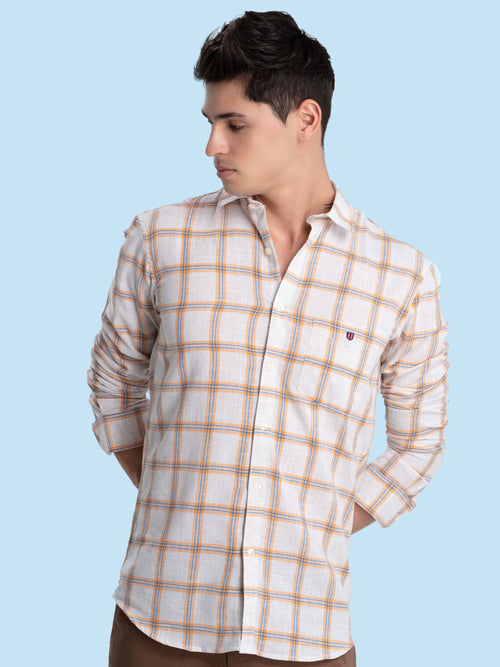 Orange Checkered Casual Shirt