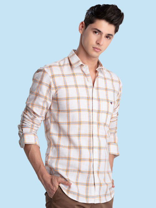 Orange Checkered Casual Shirt