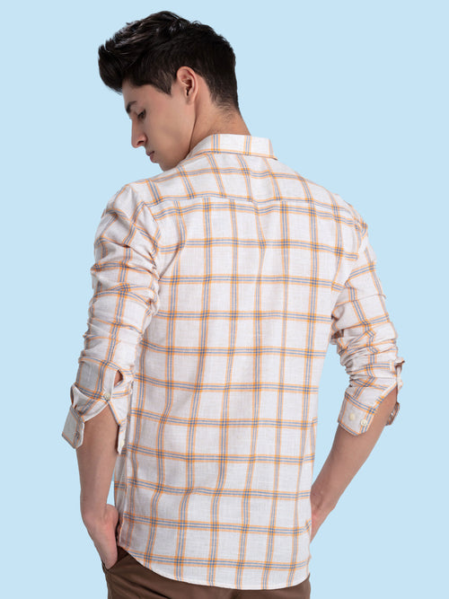 Orange Checkered Casual Shirt