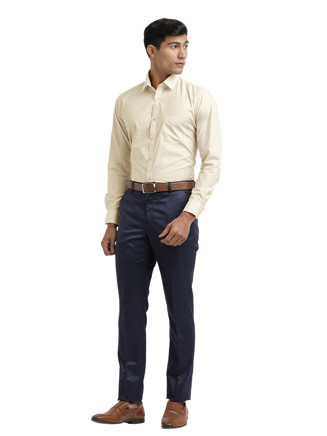 Beige Poly Cotton Solid Shirt