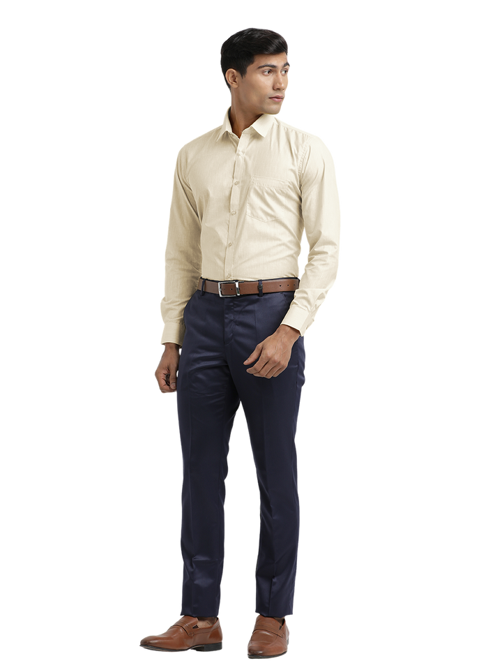 Beige Poly Cotton Solid Shirt