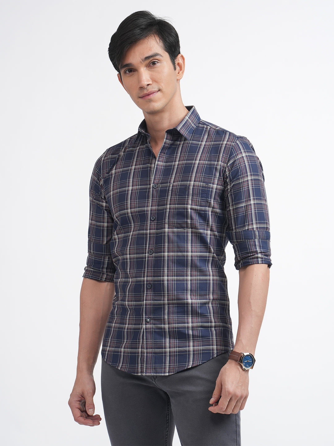 Navy Twill Checkered Shirt