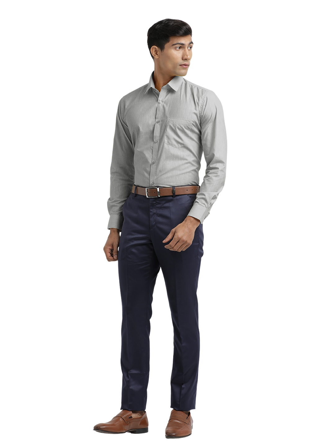 Grey Poly Cotton Solid Shirt