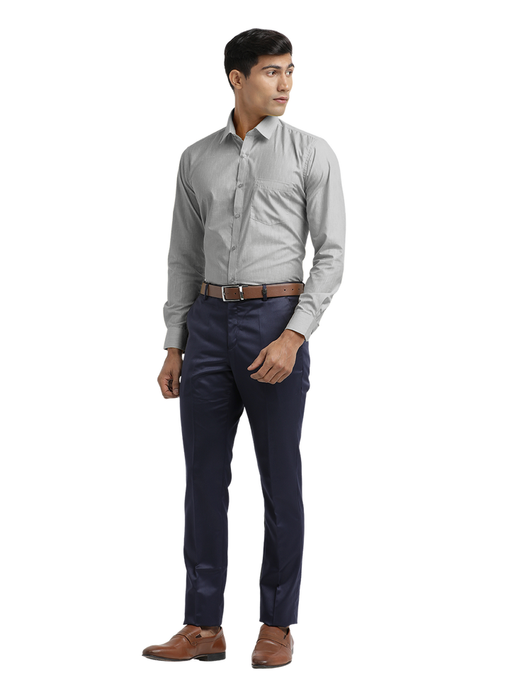 Grey Poly Cotton Solid Shirt