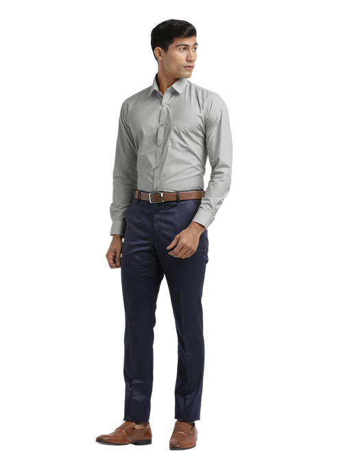 Grey Poly Cotton Solid Shirt