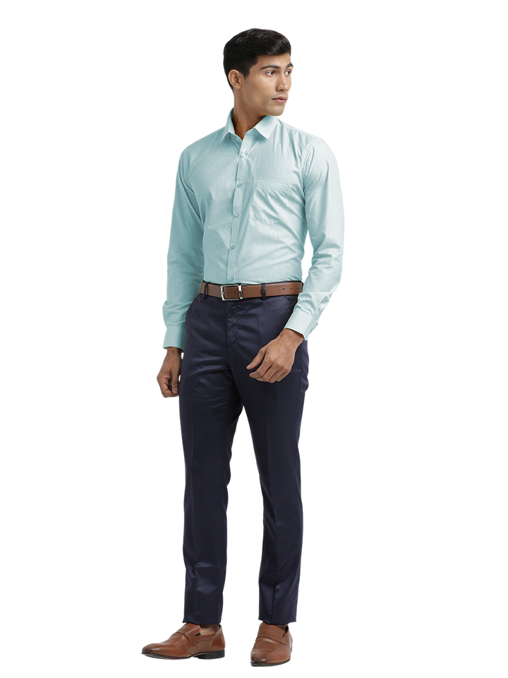 Sky Blue Poly Cotton Solid Shirt