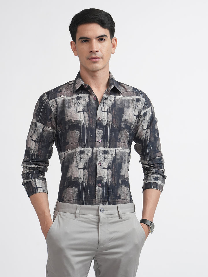 Earthy Black Digital Abstract Printed Shirt