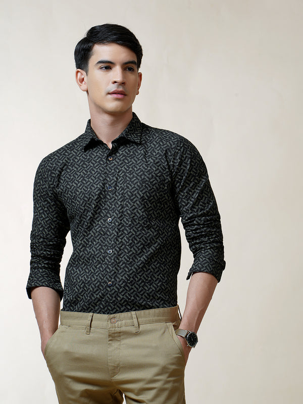 Black Illusive Textured Printed Shirt