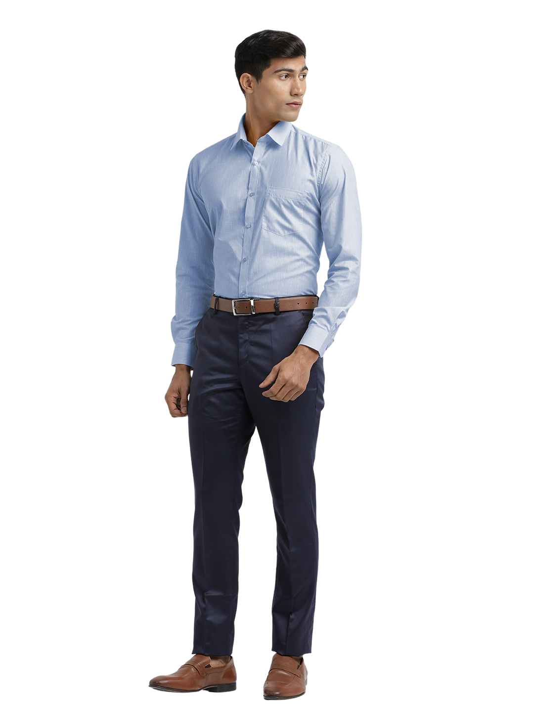 Blue Poly Cotton Solid Shirt