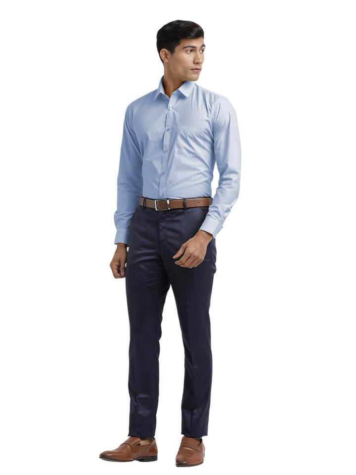 Blue Poly Cotton Solid Shirt