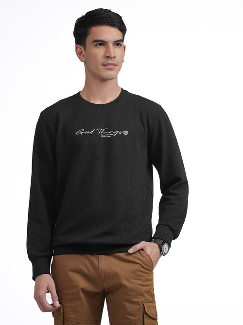 Black Elevated Jacquard Crew Neck T Shirt