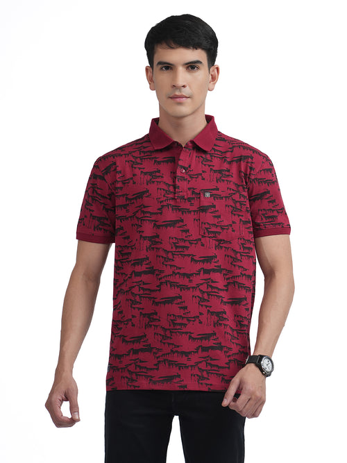 Maroon Printed Polo T Shirt