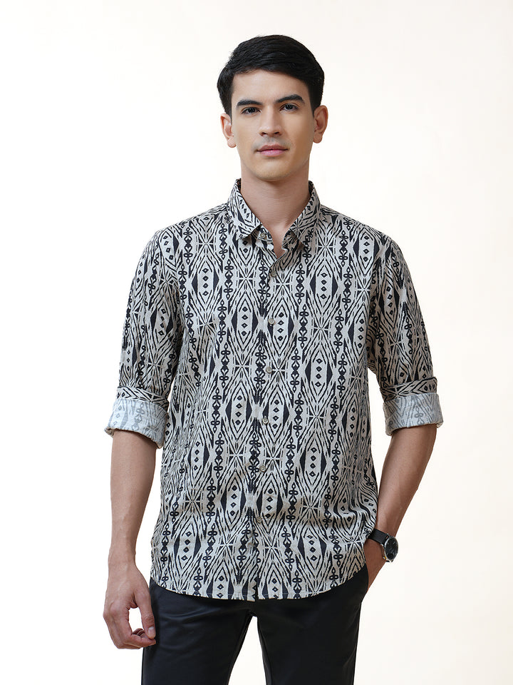 Navy Illusive Geometric Printed Shirt