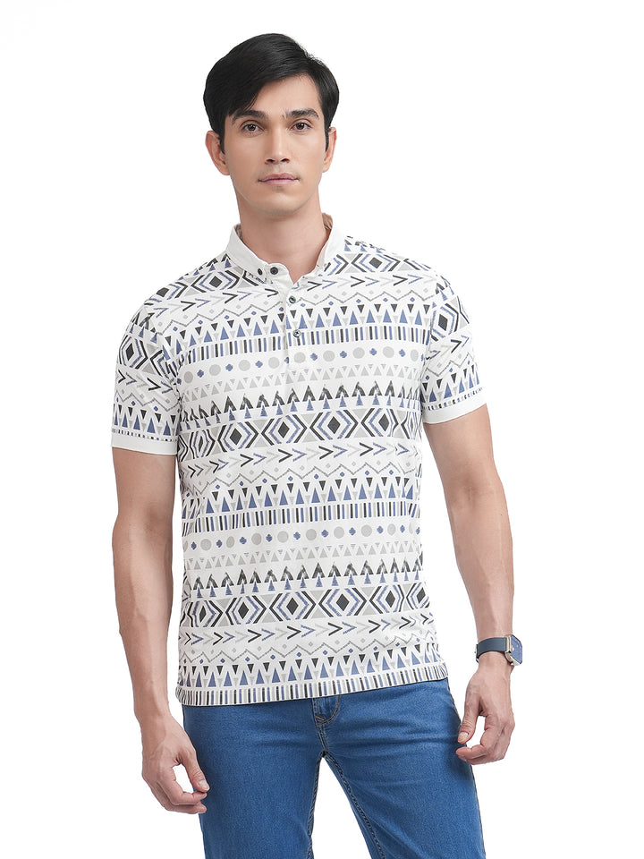 White Printed Polo T Shirt