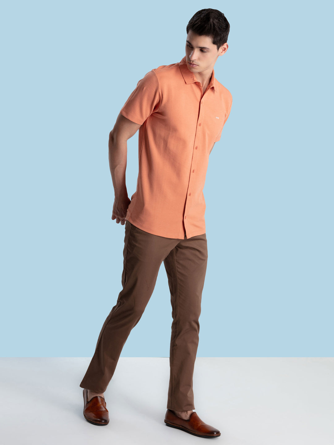 Orange Horizontal Stripe Knit Polo Shirt