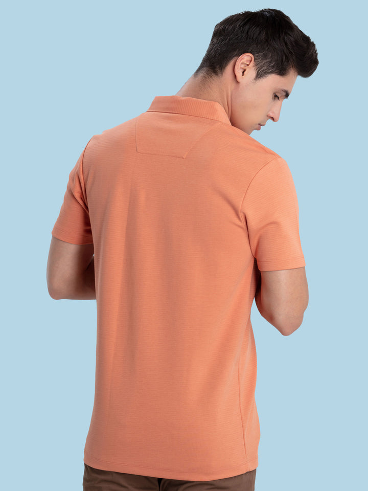 Orange Horizontal Stripe Knit Polo Shirt