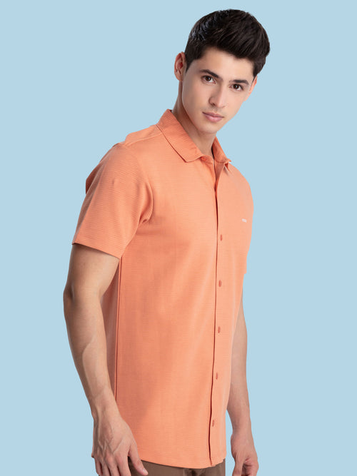 Orange Horizontal Stripe Knit Polo Shirt