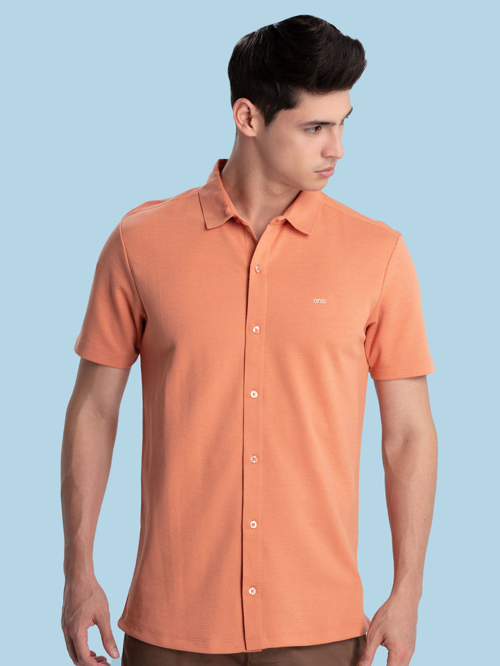 Orange Horizontal Stripe Knit Polo Shirt