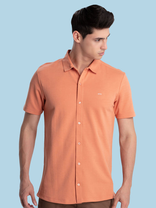 Orange Horizontal Stripe Knit Polo Shirt