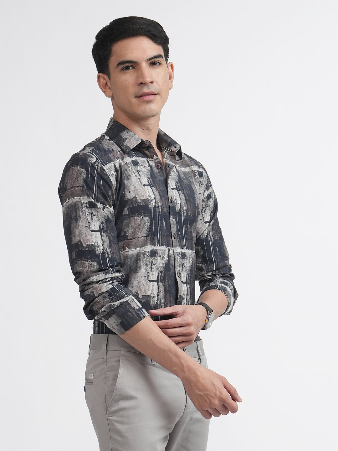 Earthy Black Digital Abstract Printed Shirt