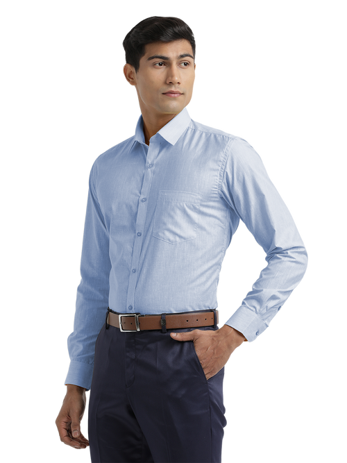 Blue Poly Cotton Solid Shirt