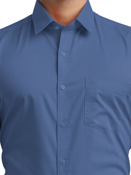 Blue Micro Oxford Solid Shirt