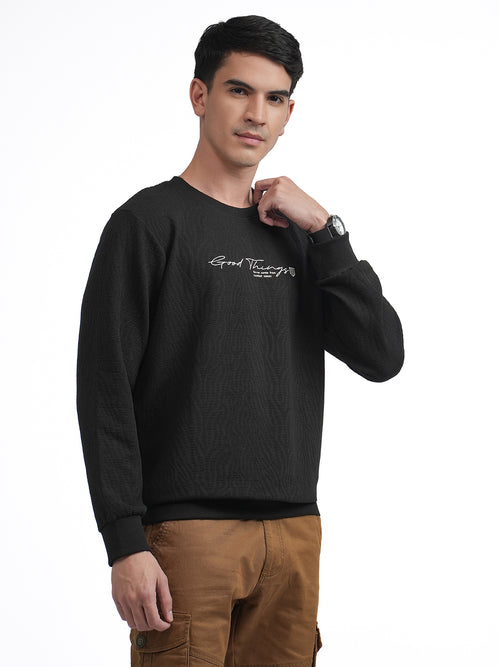 Black Elevated Jacquard Crew Neck T Shirt