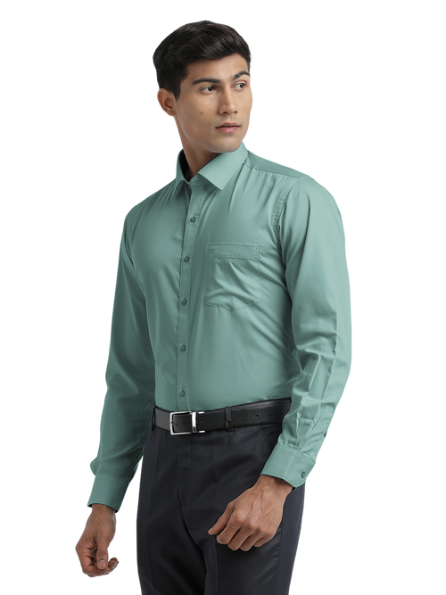 Aqua Blue Twill Wrinkle Free Solid Shirt