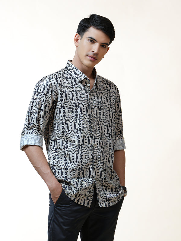 Navy Illusive Geometric Printed Shirt