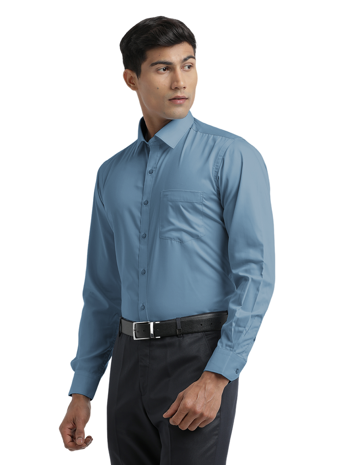 Steel Blue Twill Wrinkle Free Solid Shirt