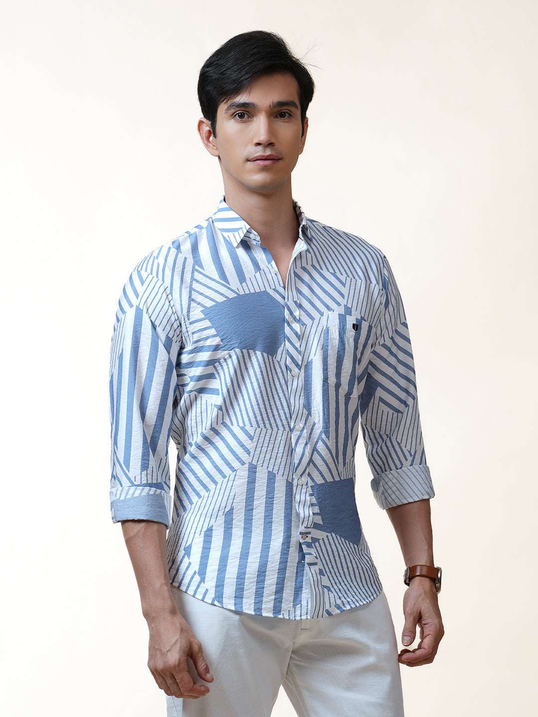 Blue Geometric Line Printed Shirt