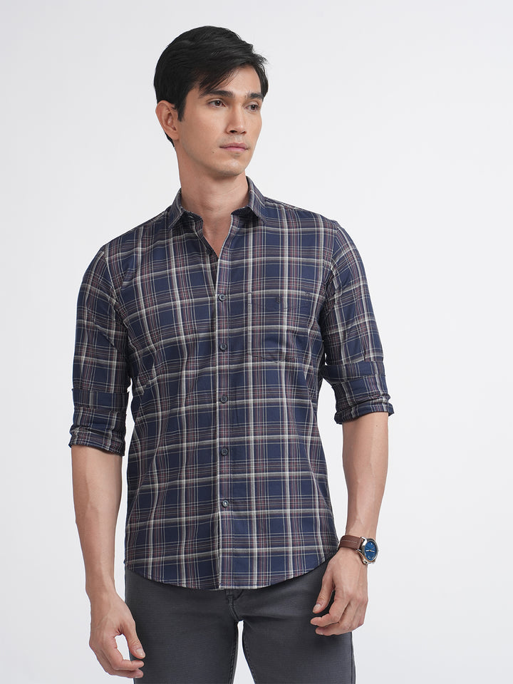 Navy Twill Checkered Shirt