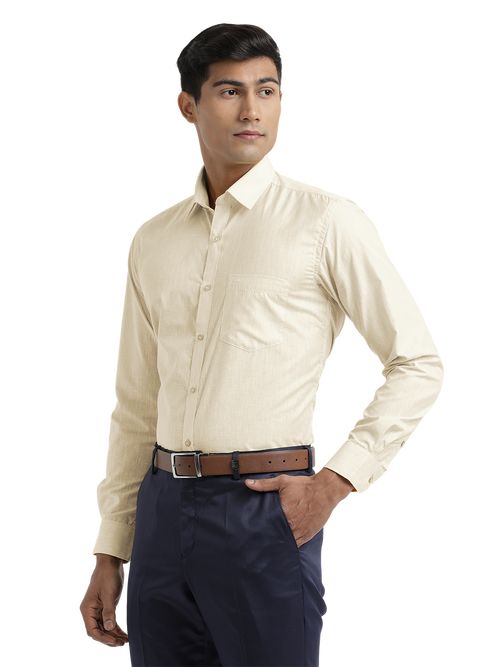 Beige Poly Cotton Solid Shirt