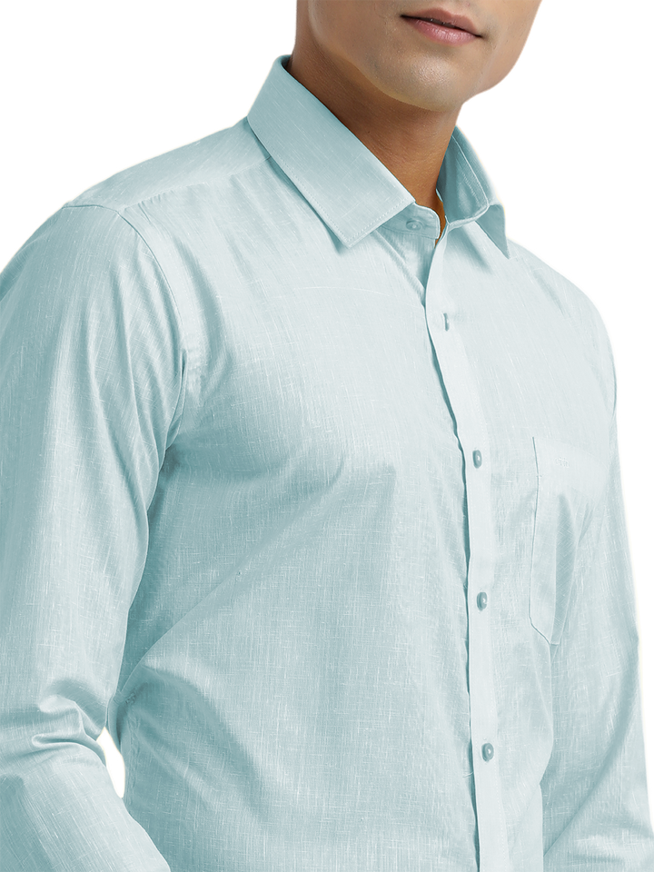 Sky Blue Poly Cotton Solid Shirt