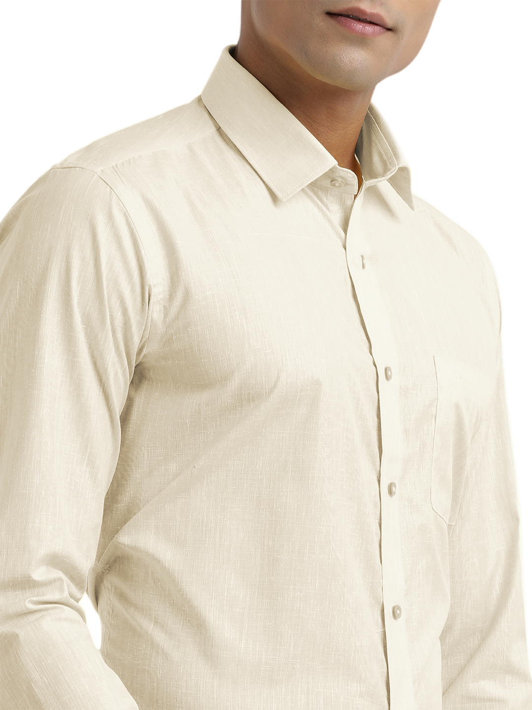 Beige Poly Cotton Solid Shirt