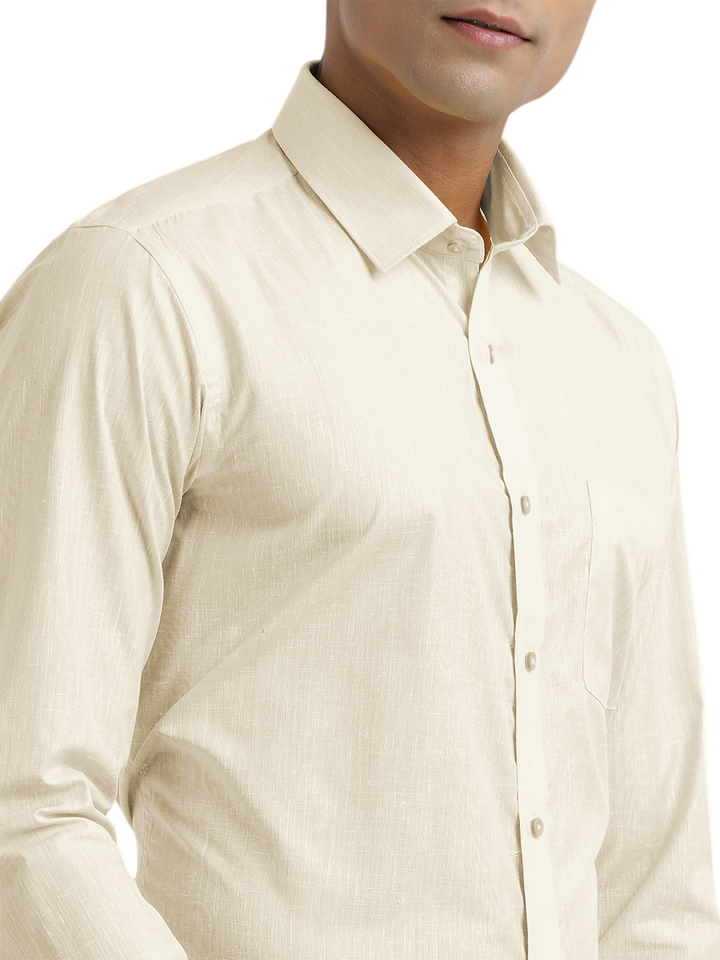 Beige Poly Cotton Solid Shirt