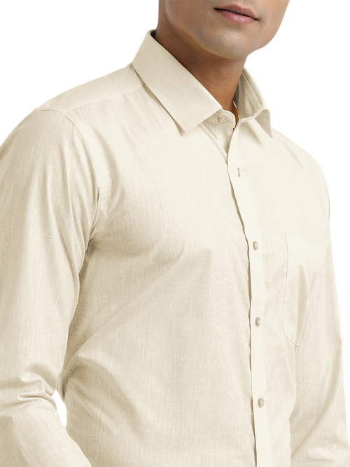 Beige Poly Cotton Solid Shirt