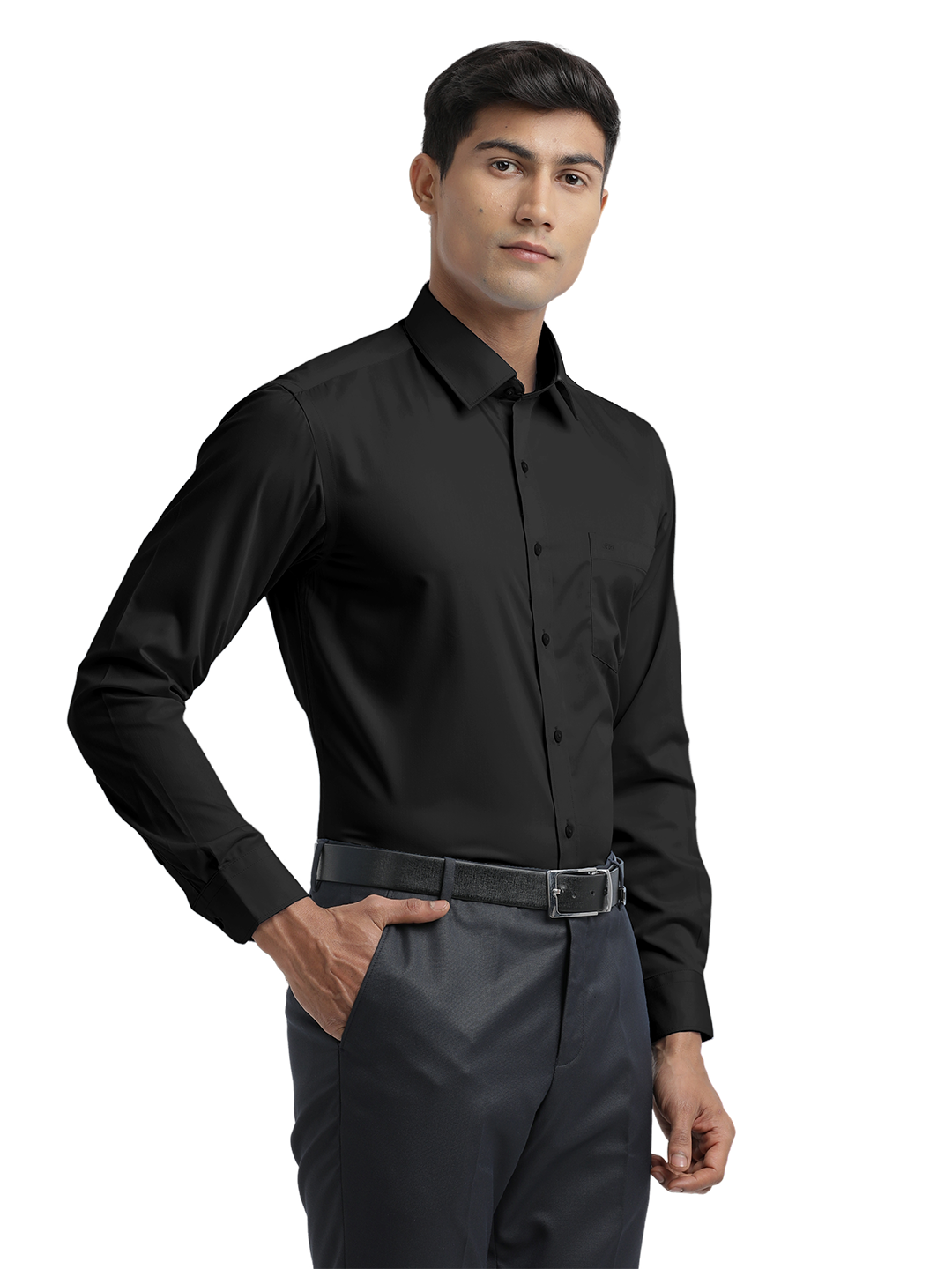 Black Twill Wrinkle Free Solid Shirt