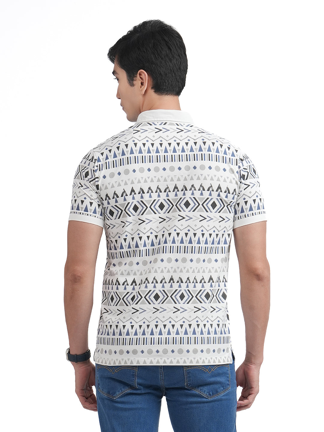 White Printed Polo T Shirt