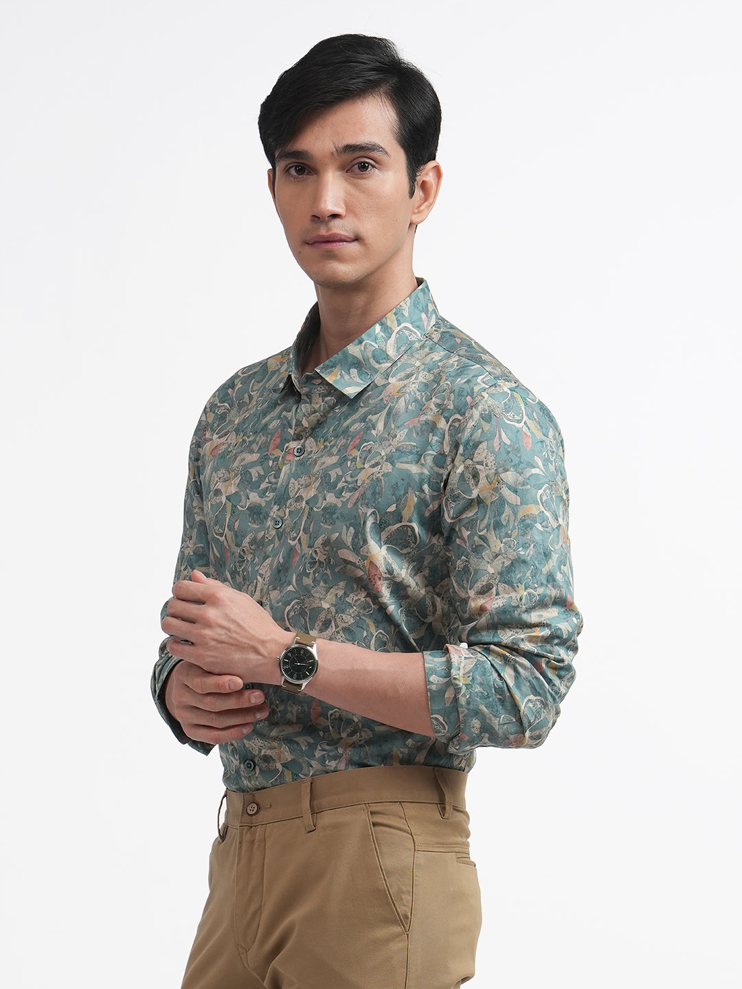 Aqua Blue Abstract Floral Printed Shirt