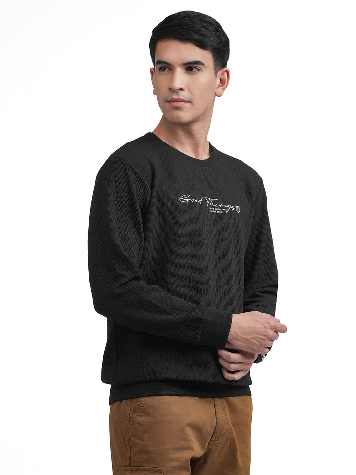 Black Elevated Jacquard Crew Neck T Shirt