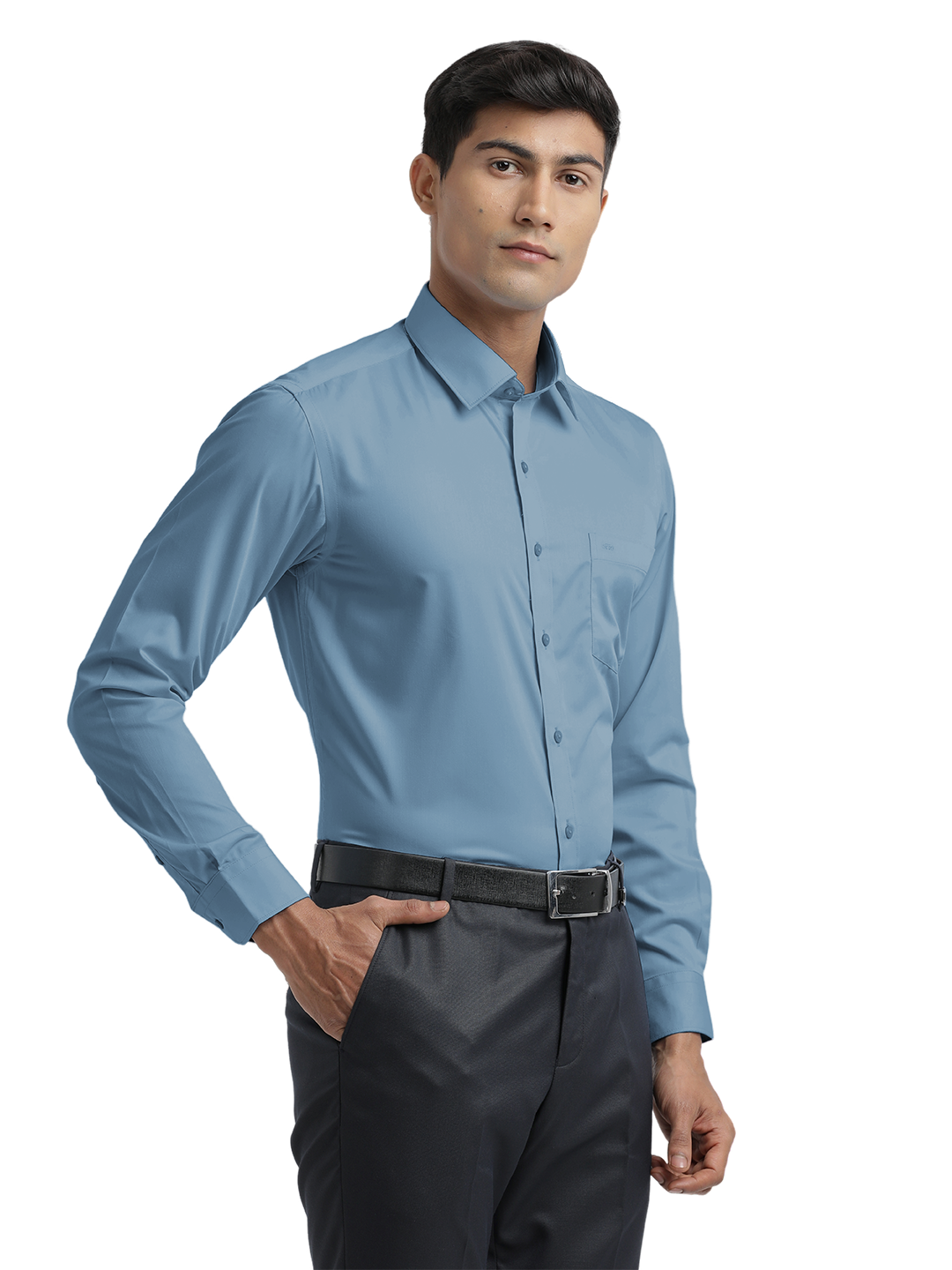 Steel Blue Twill Wrinkle Free Solid Shirt